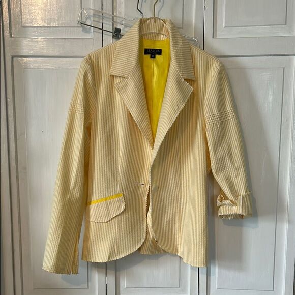Lia Kes Yellow Seersucker Women's Blazer - Size 10 - Picture 1 of 10